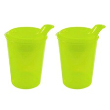 2x Elderly Adult Drinking Beaker Feeding Cups 250ml Narrow Spout - 4x4mm & Lids