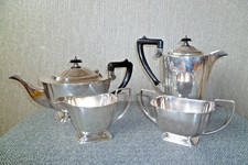 Vintage Art Deco Silver Tea Set Tea Service Lewis Rose Sheffield Black Handles