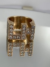 Large Heavy Gents 9ct Yellow Gold 0.50ct Diamond Set Initial LH Ring