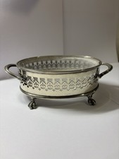 Vintage Edwardian EPNS Silver Plated Pierced Dish & Glass Liner Hallmark c1906