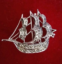 Silver Tone Marcasite Galleon
