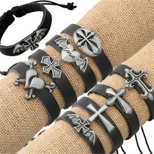 Various Styles Adjustable Leather Cross Crucifix Bracelet Wrist Band Arm band