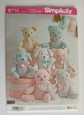 Uncut  Teddy Bear Cat Dog Toy Stuffed Animals Sewing Pattern  Simplicity 8716