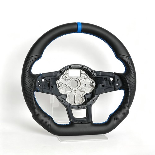 Black leather steering wheel - black,