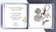 Personalised 80th Birthday Lucky Sixpence  Novelty Keyring - Gift for Her