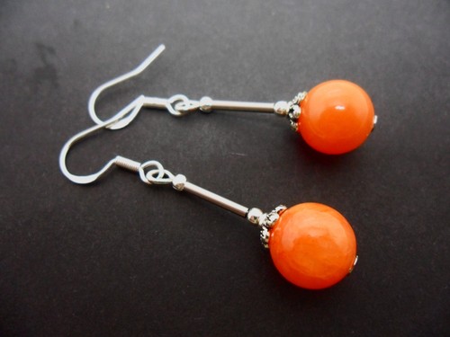 Pair dangly orange jade - a,