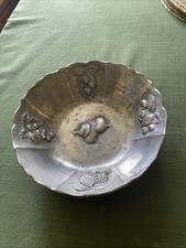 Vintage Pewter Fruit Embossed Bowl - Art Nouveau Style Rare Decor 8” Stamped 95%