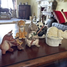 Collection of 5 Franklin Mint Animals Plus Italian Baby Duck Ornament Figurines