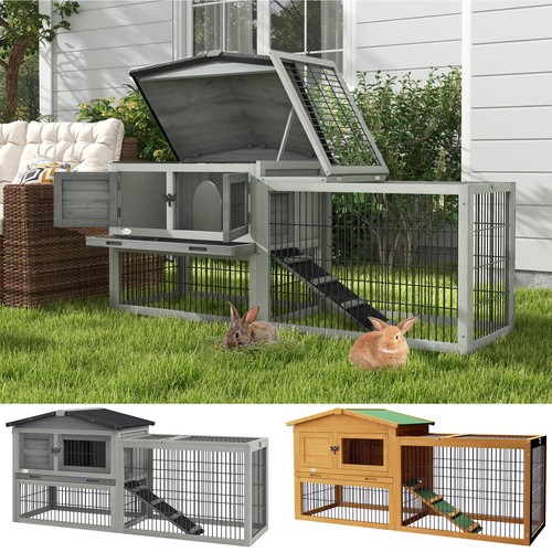 Level wooden rabbit hutch - level,