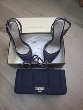 Lovely Jacques Vert navy bag & adjustable sling back shoe set size 40 used once