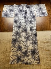 Japanese Cotton Yukata Kimono - Indigo Chrysanthemum Print Summer Robe 170cm