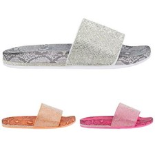 Womens Ladies Sliders Slipper Slip On Summer Flat Diamante Beach Mules Sandals