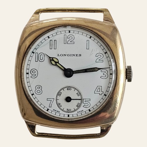 Solid gold longines cushion - 9k,