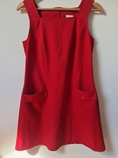 Vintage 80s Etam Pinafore Ribbed Red Dress Size 12 14