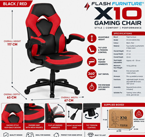 Flash furniture x10 black - flash, black/red