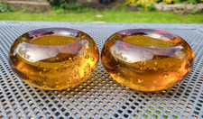2 Amber Controlled Bubble Glass Votive Tea Light Candle Holders E458/9