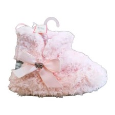 Love to lounge Pink Fluffy Slippers with ribbon jewellery, UK Size S (3-4) New