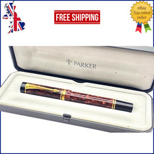 PARKER CENTENNIAL DUOFOLD FOUNTAIN PEN IN BOX BURGUNDY MARBLE 18K GOLD BROAD NIB