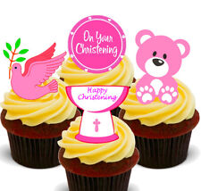 Baby Girl Christening Pack of 12 Edible Cup Cake Toppers, Fairy Bun Decorations 
