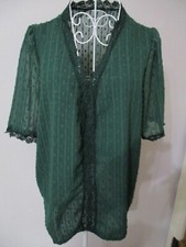 Women's green short sleeve V neck chiffon lined blouse size 2XL fit 12/14 NWOT