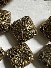 10 Vintage Square Metal Buttons. Unusual Special Knitting/Sewing.