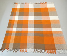 DREAMWOOL BLANKET CO Orange Check Tasselled 100% Wool Blanket Throw 74" x 56"