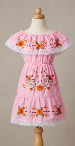 Pink mexican embroidered dress - pink,