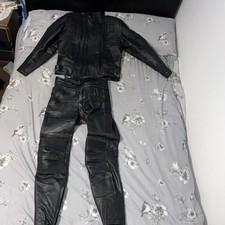 Belstaff 2 piece Motorcycle Suit Mens black Leather Jacket  46” Trousers 36”