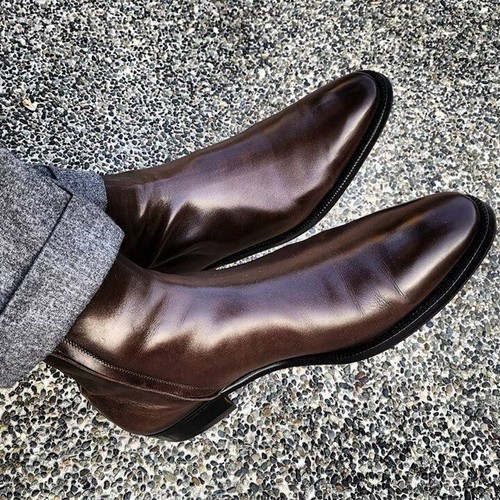 Handmade mens brown zipper - brown,