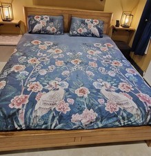 M&S Navy Blue Flora Chinoiserie Sateen Bedding Set In Super King