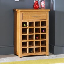 Solid Oak Wine Rack Cabinet Table 20 Bottle Storage Drawer Modern Lacquered