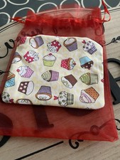 Cupcake Fabric Coin Purse with red zipper and red organza gift bag