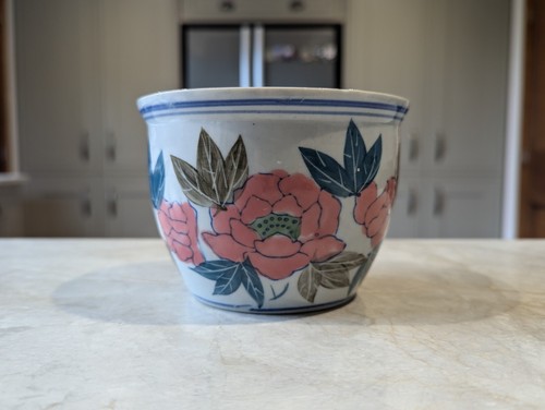 Pink floral vase plant pot - pink,
