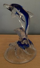 Cristal D'Arques 24% Lead Crystal Glass Dolphin Sculpture Cobalt Blue