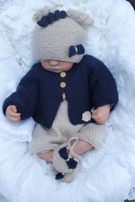  baby  knitting pattern romper hat cardigan shoes dk  nb / 0/3 18/22 in reborn