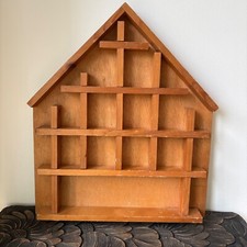 Large mid century vintage French wooden house shaped display shelf, curio shelf