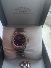 Ladies Rose Gold Rotary Purple Face Bracelet Watch Working Order Free Postage UK