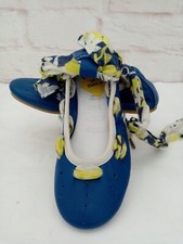 Primigi Girls Shoes Size 7 Blue Yellow White Ballet Pump Leather Ankle Tie New