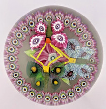 WILLIAM MANSON VTG. 1981 L.E 3 BUTTERFLIES/AVENTURINE W/GARLAND PAPERWEIGHT 3.1"