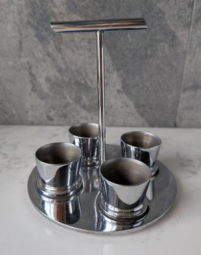 Chrome egg cups and - , stand