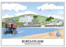 Burgh Island, Bigbury on Sea, Devon Travel Retro Style Print A4 A3 A2 Sizes