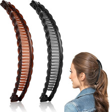 2PCS Vintage Banana Hair Clip, Fishtail Hair Clips for Women Girls Double Comb L