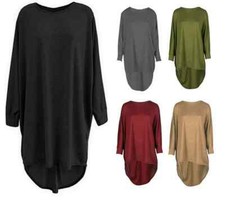 WOMEN PLAIN OVERSIZED LONG SLEEVE BATWING DIP HEM BAGGY LADIES LOOSE TOP PLUS
