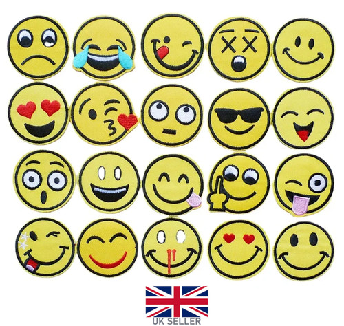 Smiley face embroidered patch - face,