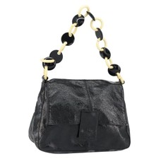 FENDI Shoulder Bag Leather Black Gold Auth 154618