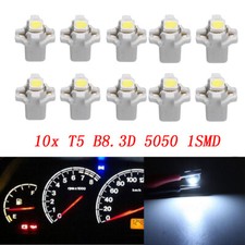 10PC T5 B8.3D 5050 1SMD LED White Car Dashboard Dash Gauge Instrument Light Bulb