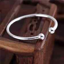 s925 Solid Silver Mens Women Heavy Plain Ball Torque Bangle Cuff Bracelet Bangle