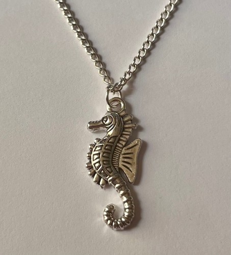 Silver plate seahorse necklace - silver,