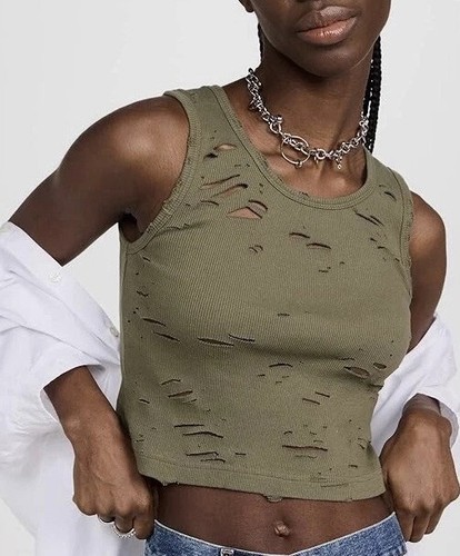 R13 distressed tank olive - distressed,