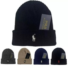 Genuine Polo Ralph Lauren Ribbed Knit Brushed Wool Beanie Hat Classic Warm Caps
